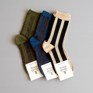 Women Glittered Black Stripe Socks